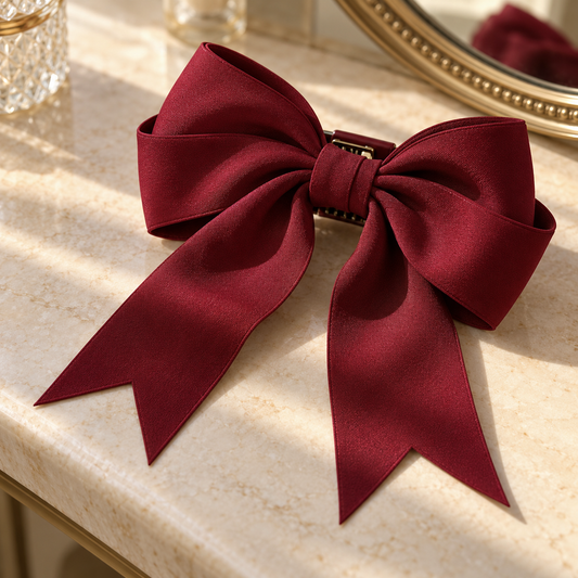 Bordeaux Ribbon Bow Clip — AI-generated design illustration