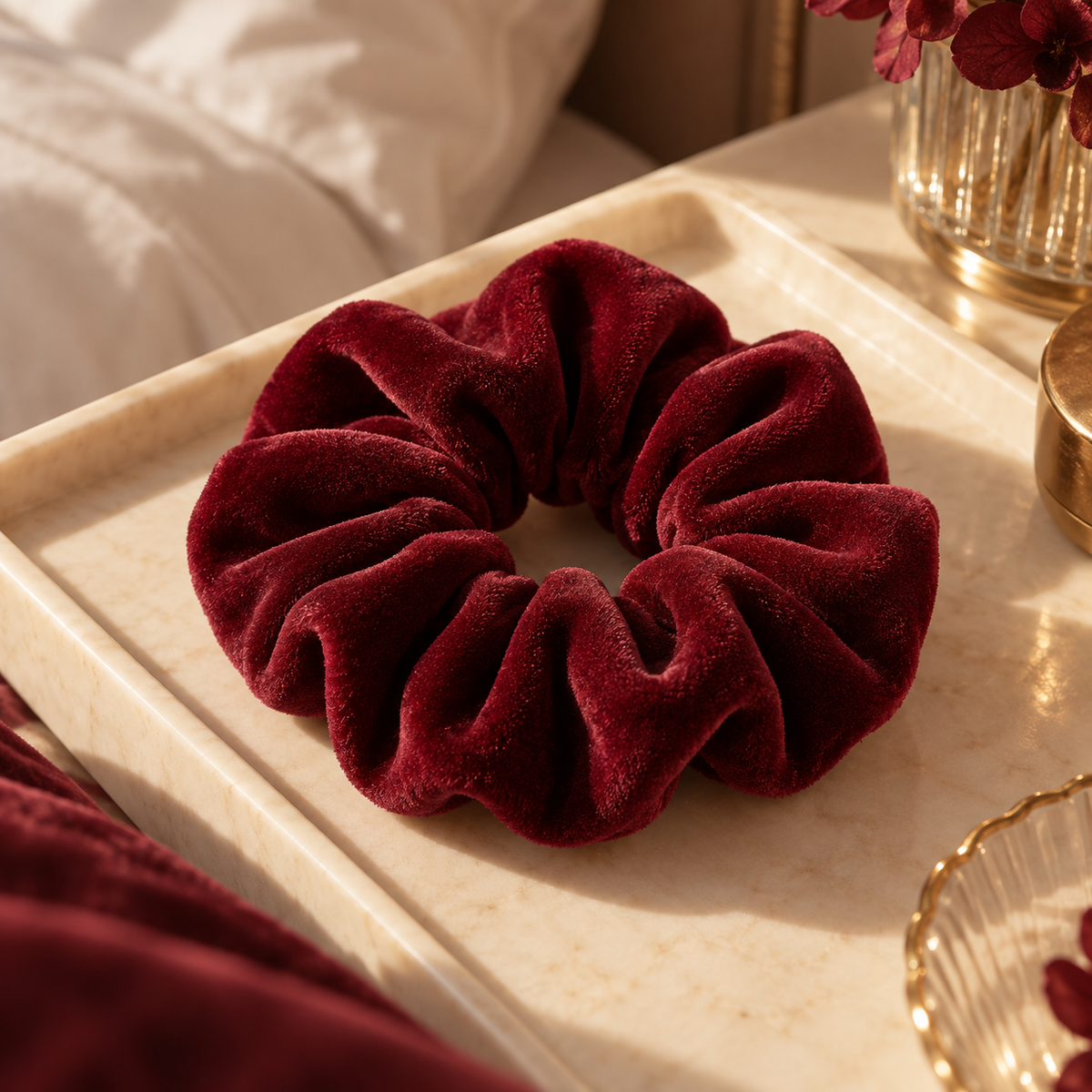 Wine Gathered Scrunchie — AI-generated design illustration