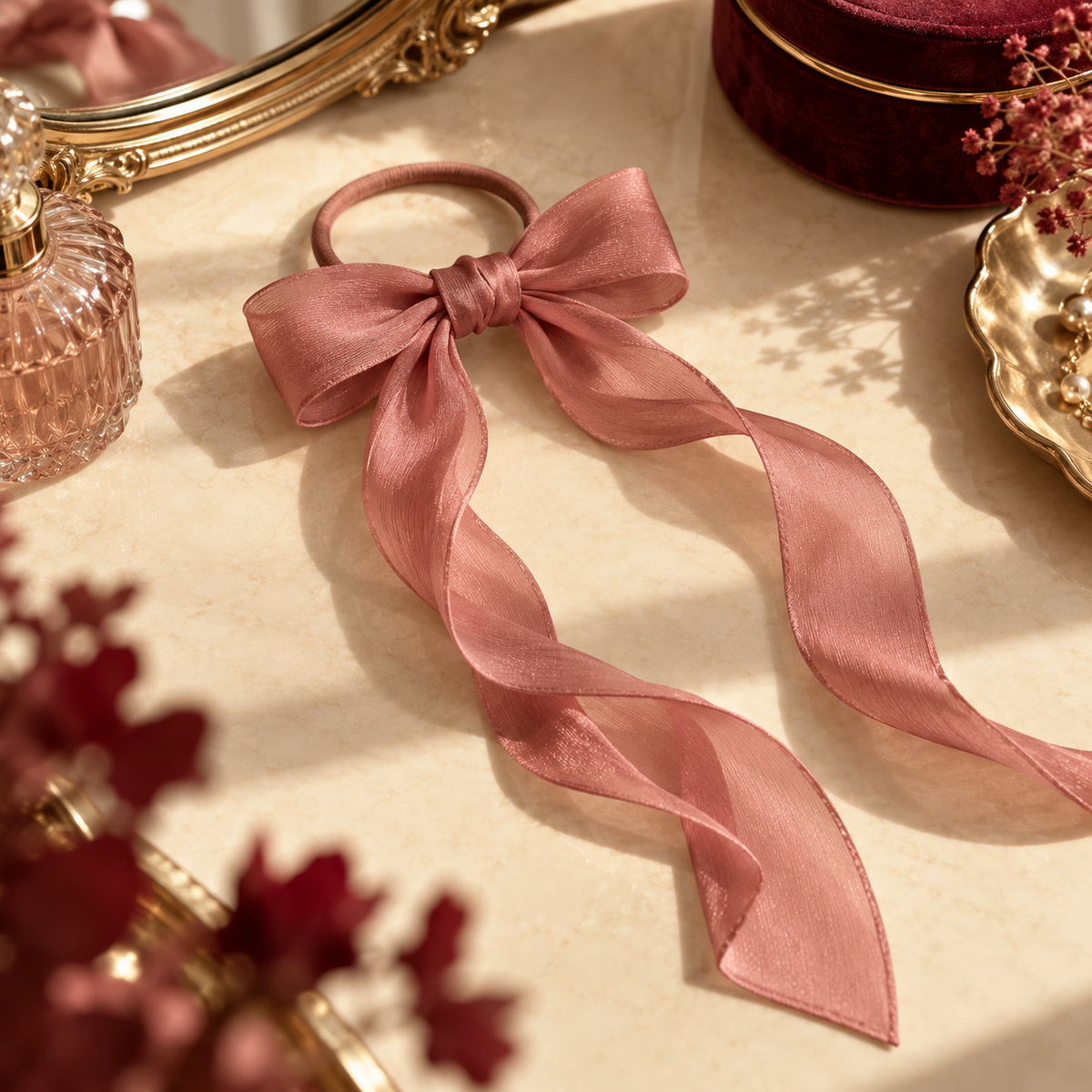Rose Ribbon Hair Tie — AI-generated design illustration
