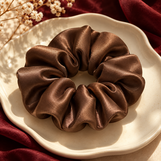 Mocha Gathered Scrunchie — AI-generated design illustration